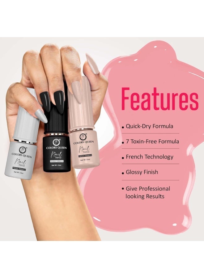 Colors Queen Nail Trend Glossy Nail Paint Combo Set of 3 with Free Nail Paint Remover Wipes - 45 pcs| Long Lasting & Vibrant Nail Paint for Women (Cosmic Cloud, Power House, Blush Blossom, 13ml*3) - Image 2