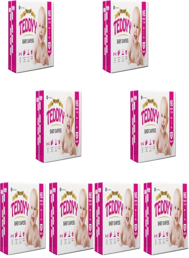TEDDYY Premium Baby NB Size Diaper Tape Style | 84 Count (New Born) | 2-5 kgs (Pack of 8) | Quick Absorbency | Extra Super Soft | Anti - Bacterial |Colour Changing Wetness Indicator with Adjustable Grip Tapes