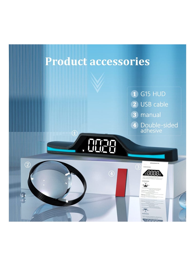 Digital Speedometer for Car G15, Heads Up Display Cars with Overspeed Alarm and Speed in MPH KPH, Fatigue Driving Alarm, USB Plug Play, Suitable All (G15) - Image 5