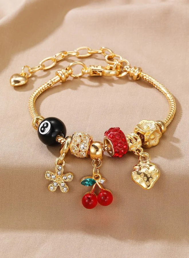 Take Two  Gold Tone Cherry and Strawberry Charms Bracelet for Women | Best Price UAE
