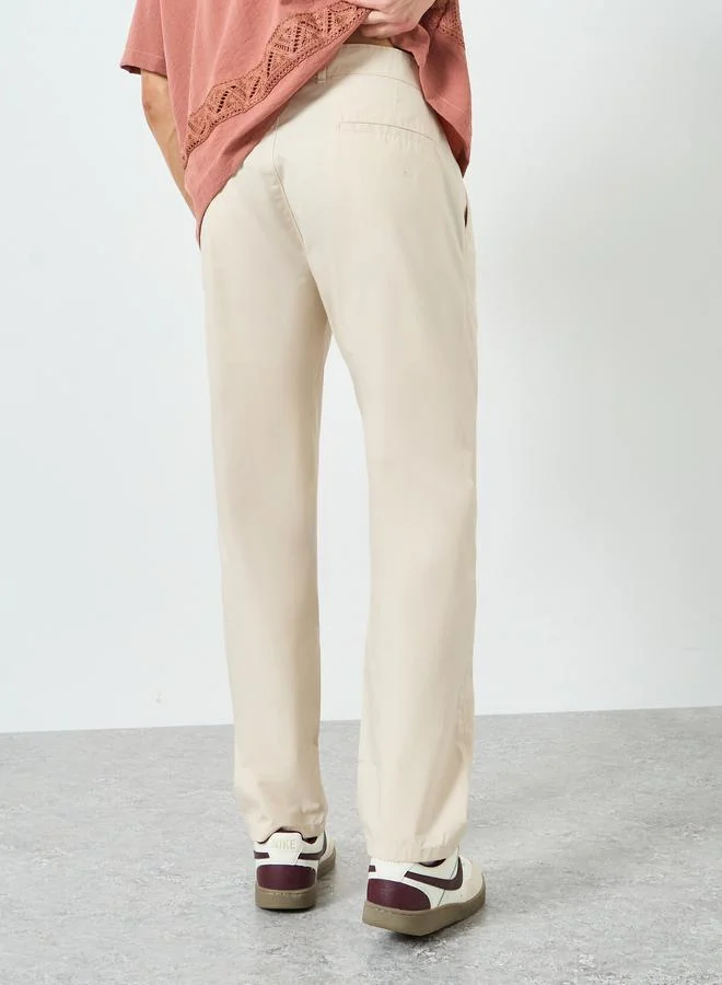 Styli  Men Beige Cotton Relaxed Fit Pants for Men | Best Price UAE