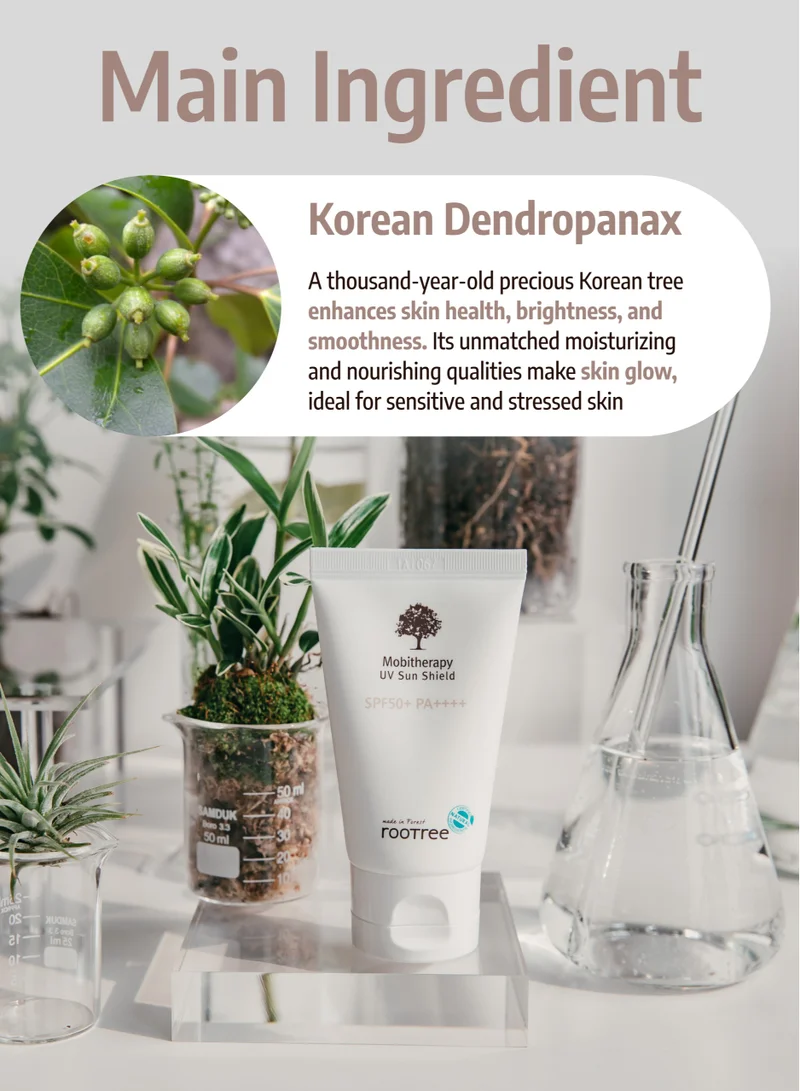 rootree Mobitherapy UV Sun Shield - Korean Skincare, Moistruising Sunscreen SPF 50, UV Protection, Anti Aging and Wrinkle, Vegan & Cruelty Free
