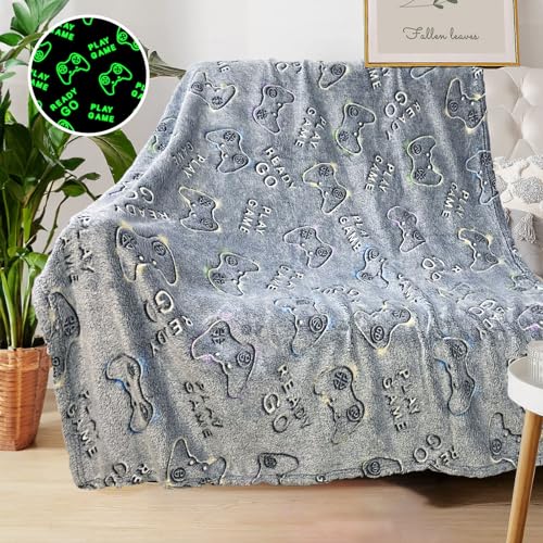 COMFAR Glow in The Dark Gamer Blanket, Gaming Blanket for Boys/Men 40"x 50" - Cool Gamer Gifts for Men, Women, Teen Boys/Girls - Image 1