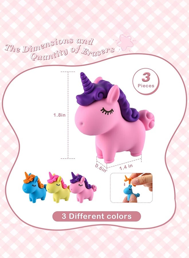 سويت لايف 3 قطع من ممحاة يونيكورن، ممحاة لطيفة للأطفال بكميات كبيرة، هدايا حفلات يونيكورن، ممحاة حيوانات، ممحاة ممتعة للأطفال والطلاب والمدارس - Image 2