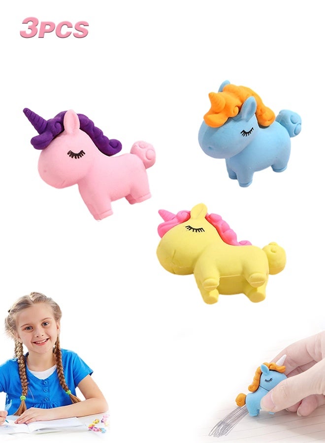 سويت لايف 3 قطع من ممحاة يونيكورن، ممحاة لطيفة للأطفال بكميات كبيرة، هدايا حفلات يونيكورن، ممحاة حيوانات، ممحاة ممتعة للأطفال والطلاب والمدارس - Image 1