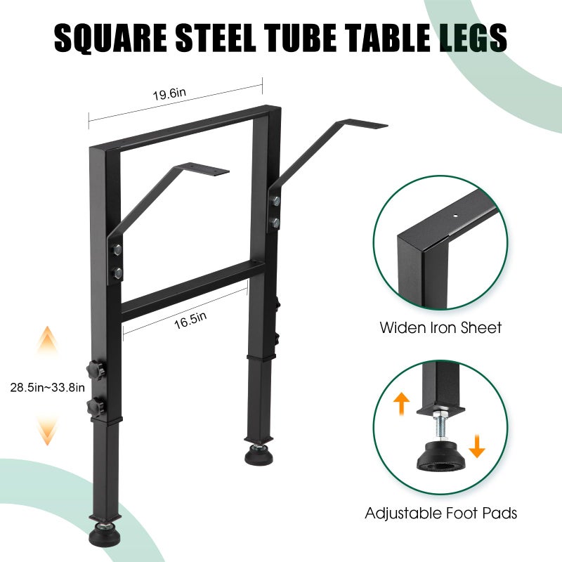OLBRUS 19.6-Inch Depth Workbench Frame, Height Adjustable 28.5" to 33.8",Set of 4 Metal Table Legs with Floor Protectors, Heavy Duty DIY Furniture Legs for Study Deskï¼ˆPower Outlets/Rubber Padï¼‰ - Image 4