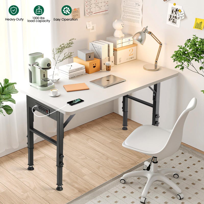 OLBRUS 19.6-Inch Depth Workbench Frame, Height Adjustable 28.5" to 33.8",Set of 4 Metal Table Legs with Floor Protectors, Heavy Duty DIY Furniture Legs for Study Deskï¼ˆPower Outlets/Rubber Padï¼‰ - Image 2