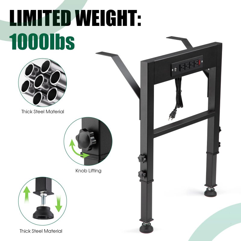 OLBRUS 19.6-Inch Depth Workbench Frame, Height Adjustable 28.5" to 33.8",Set of 4 Metal Table Legs with Floor Protectors, Heavy Duty DIY Furniture Legs for Study Deskï¼ˆPower Outlets/Rubber Padï¼‰ - Image 5