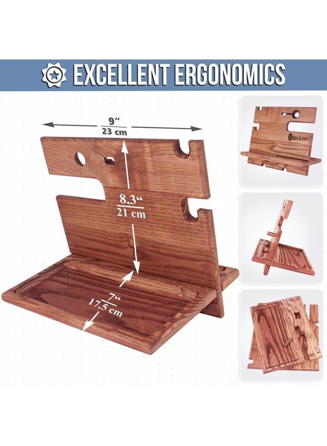 BarvA محطة شحن خشبية ريفية | حامل هاتف ومنظم مكتب | محطة شحن وحامل هاتف | منظم طاولة ليلي مدمج لملحقات الرجال | هدايا مثالية للرجال - Image 3