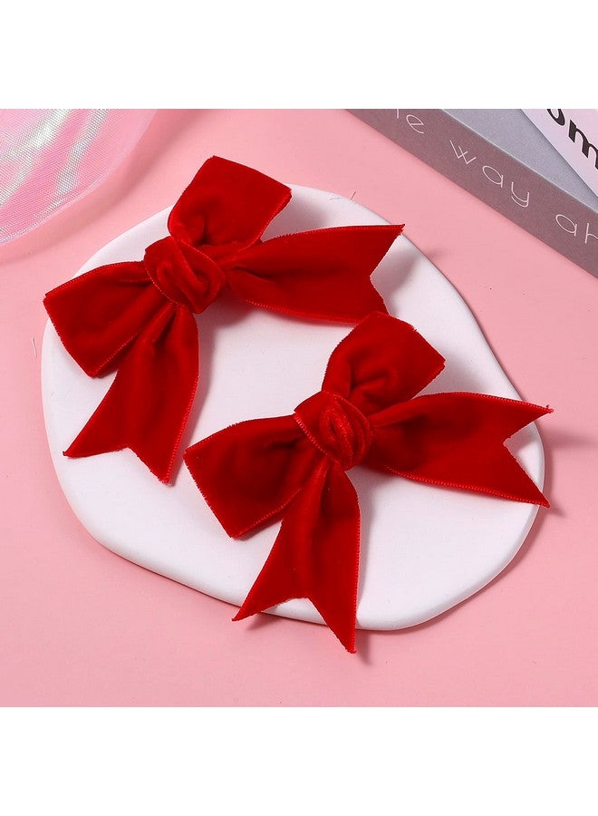 KCHIES Red Velvet Ribbon Bow Hair Clip Valentines Handmade Cute Alligator Barrettes Bowknot Hair Accessory Small For Little Teen Toddler Baby Girls Kids Women Xmas Gift - Image 2