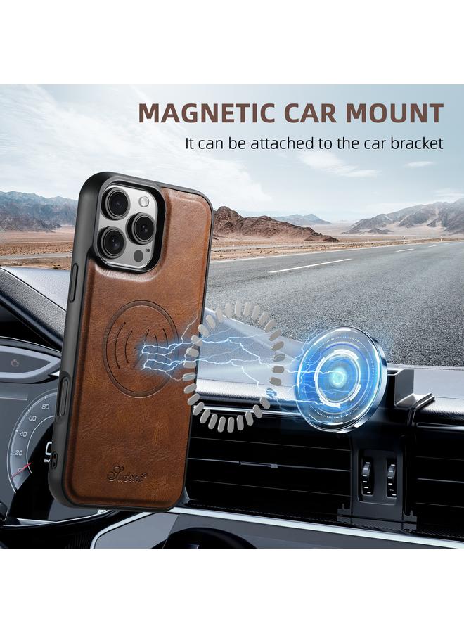 Suteni Case For iPhone 16 Pro Max H15 MagSafe Oil Eax Leather Detachable Wallet Back Phone Case - Image 3