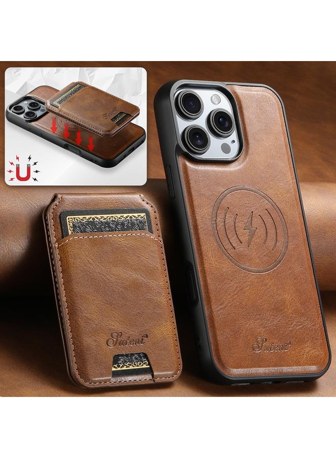 Suteni Case For iPhone 16 Pro Max H15 MagSafe Oil Eax Leather Detachable Wallet Back Phone Case - Image 2