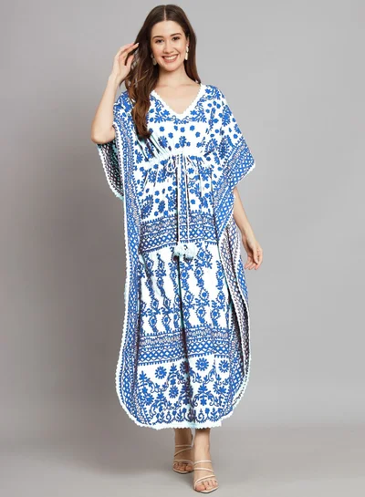 Alaya Hand Embroidered Cotton Chikan Kaftan-AL2558