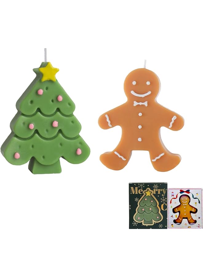 S-TOP Christmas Tree & Gingerbread Man Candle Set - Festival Atmosphere Decorative Shaped Candles for Christmas Party (2PCS) - Image 1
