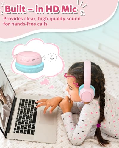 Tronsmart KH02 Kids Headphones, Volume Limit 74/85/93dB, 45H Playtime, Built-in 3.5mm Audio Cable, Foldable, Wireless Headphones with Microphone for School/Travel/Plane (Blue) - Image 5