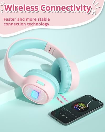 Tronsmart KH02 Kids Headphones, Volume Limit 74/85/93dB, 45H Playtime, Built-in 3.5mm Audio Cable, Foldable, Wireless Headphones with Microphone for School/Travel/Plane (Blue) - Image 4