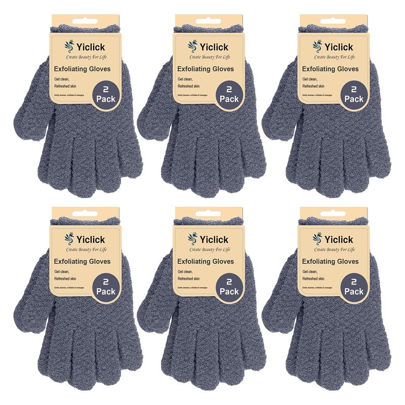 Yiclick Heavy Exfoliating Gloves Exfoliating Body Scrubber for Bath Shower Exfoliation Body Scrub Exfoliator For Dead Skin Remover Exfoliate Sponge Loofah Washcloth Mitt Men Women 12 Grey