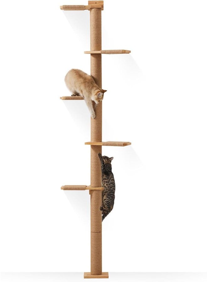 L&E Tall Cat Tree, 5 Tier Floor to Ceiling Cats Tower, Wall-Mounted Kitten Scratching Post, Wild Simulation Kittens Wall Shelves, Suitable for Climb, Scratch, Lookout and Play - Image 1
