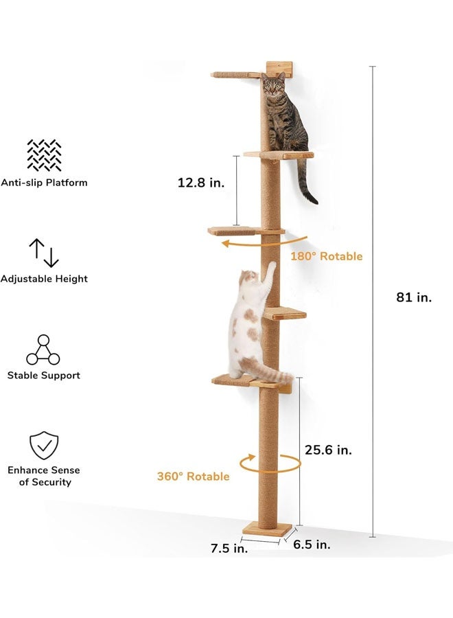 L&E Tall Cat Tree, 5 Tier Floor to Ceiling Cats Tower, Wall-Mounted Kitten Scratching Post, Wild Simulation Kittens Wall Shelves, Suitable for Climb, Scratch, Lookout and Play - Image 3