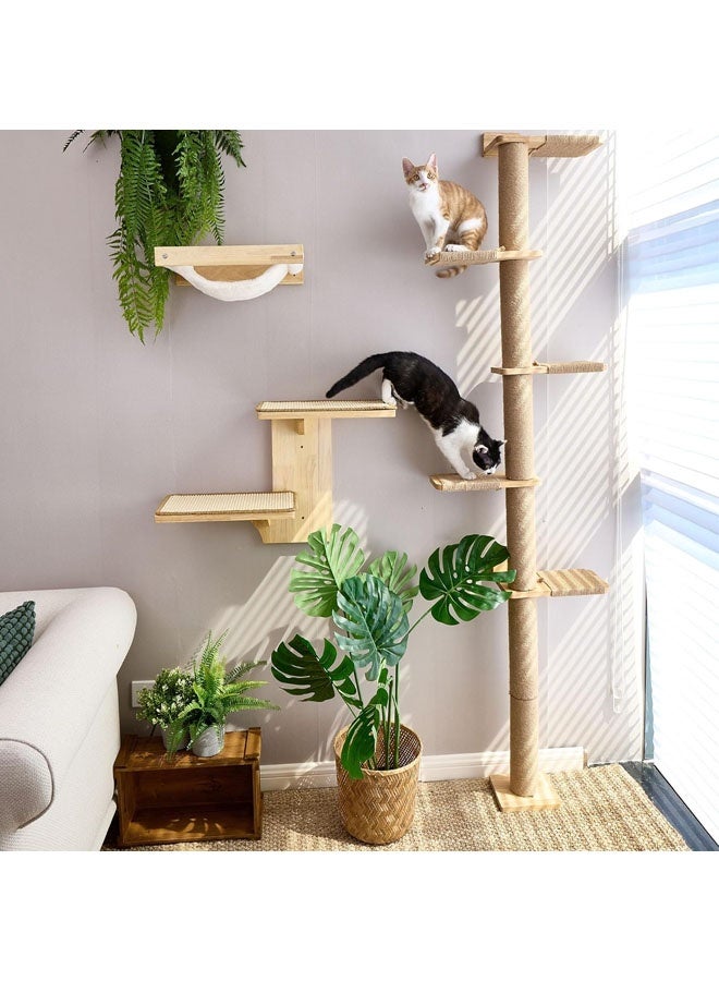 L&E Tall Cat Tree, 5 Tier Floor to Ceiling Cats Tower, Wall-Mounted Kitten Scratching Post, Wild Simulation Kittens Wall Shelves, Suitable for Climb, Scratch, Lookout and Play - Image 2