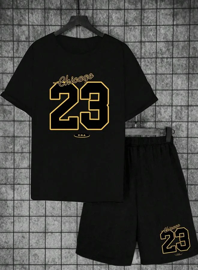 تايك تو Take Two Boys Black Graphic T-Shirt and Shorts Set