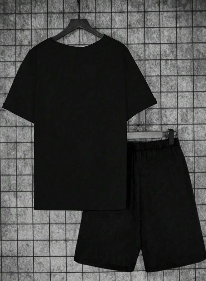 تايك تو Take Two Boys Black Graphic T-Shirt and Shorts Set