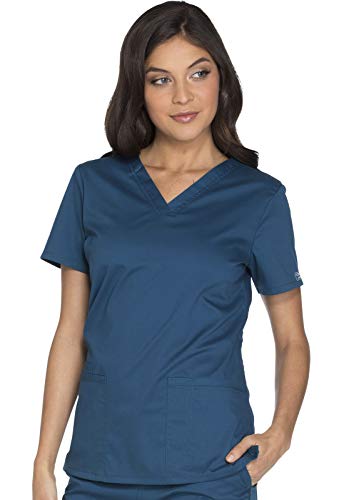 Cherokee Scrubs for Women Workwear Core Stretch V-Neck Top, Soft Brushed Twill Plus Size WW630, Caribbean Blue, XX-Small - Image 2