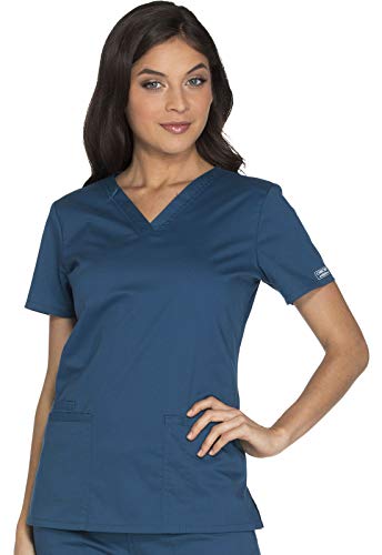 Cherokee Scrubs for Women Workwear Core Stretch V-Neck Top, Soft Brushed Twill Plus Size WW630, Caribbean Blue, XX-Small - Image 4