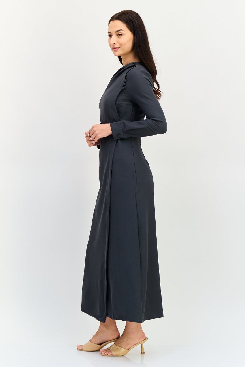 trendyol Women Solid Belted Maxi Dress, Dark Grey - Image 3