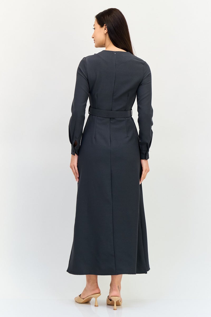 trendyol Women Solid Belted Maxi Dress, Dark Grey - Image 4