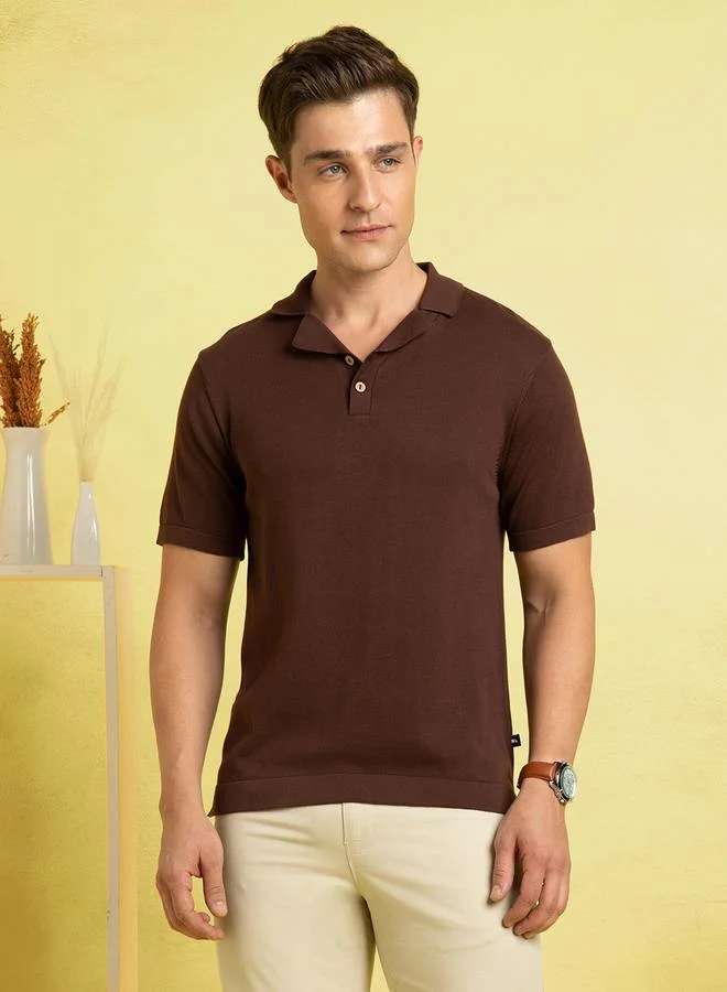Dennis Lingo Men's Chicory Coffee 100% Cotton Textured Regular Fit T-Shirt