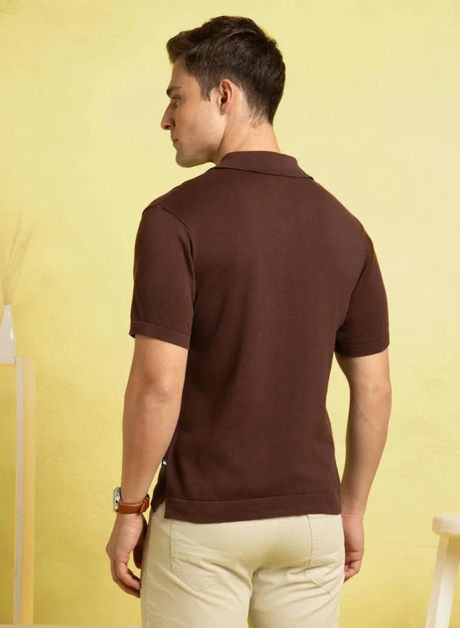 Dennis Lingo Men's Chicory Coffee 100% Cotton Textured Regular Fit T-Shirt
