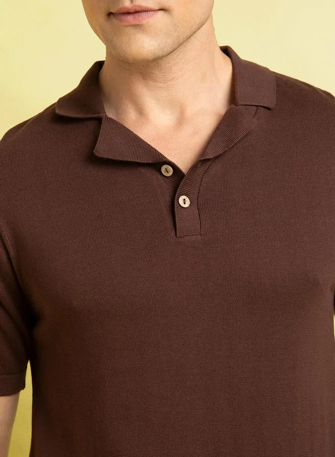 Dennis Lingo Men's Chicory Coffee 100% Cotton Textured Regular Fit T-Shirt