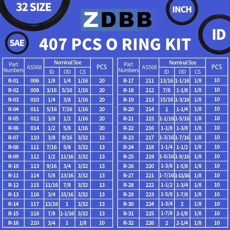 ZDBB 826 Pcs Universal Rubber O Ring Assortment Kit in Inch Standard SAE O-Rings and Metric Oring Set for Automotive Plumbing Faucet Repair, Air or Gas Connections,Resist Oil and Heat - Image 5
