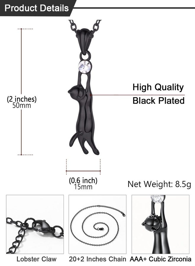 U7 Cat Jewelry Rhinestone Kitten Drop Earring Pendant Necklace Set (Black) - Image 4
