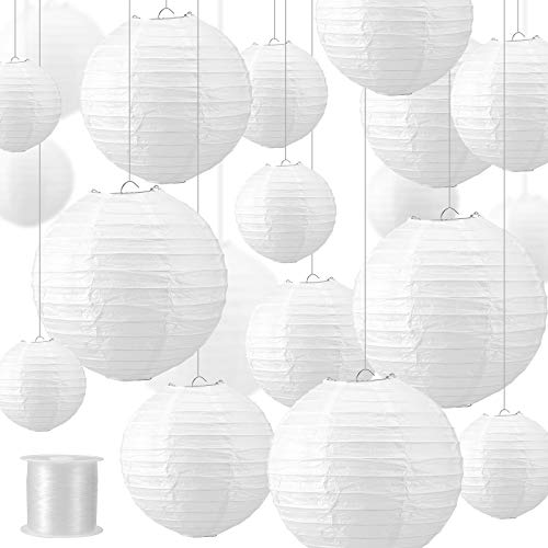 ZEONHAK 40 Pack 6, 8, 10, 12 Inches White Paper Lantern, Decorative Round Paper Lanterns for DIY Crafts, Wedding, Party, Decoration, 10 Pack for Each Size - Image 1