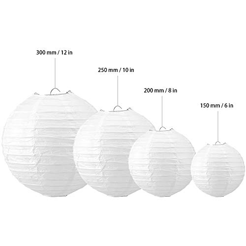 ZEONHAK 40 Pack 6, 8, 10, 12 Inches White Paper Lantern, Decorative Round Paper Lanterns for DIY Crafts, Wedding, Party, Decoration, 10 Pack for Each Size - Image 2