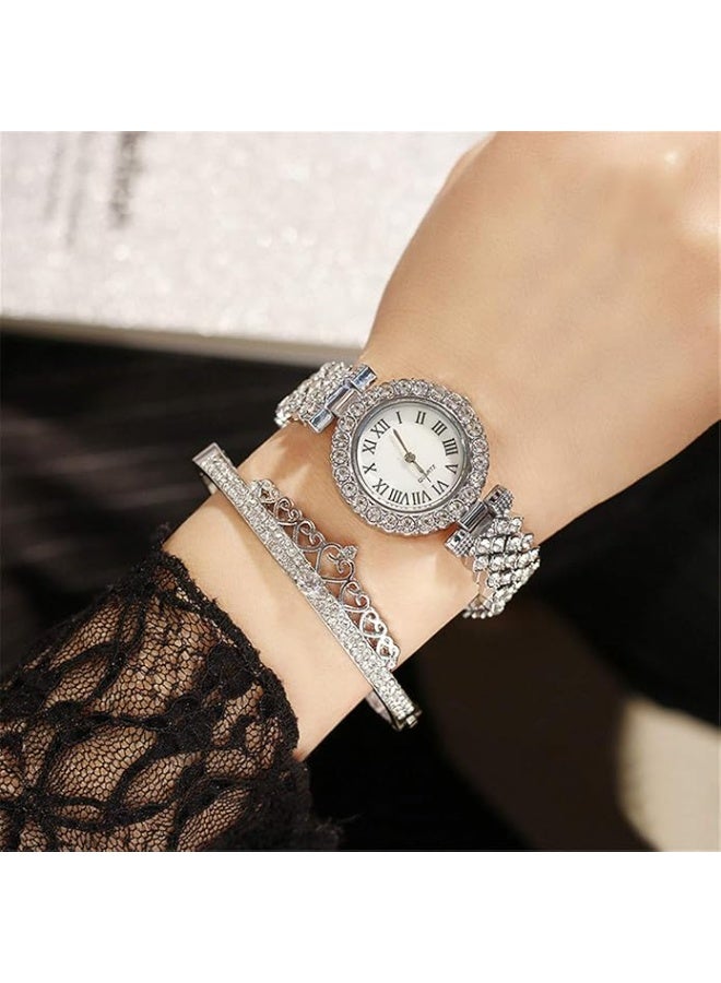 QUARTZ Women Watches Diamond Luxury Quartz Watch Ladies Wristwatches with Crown Bangle Set Gifts - Image 2