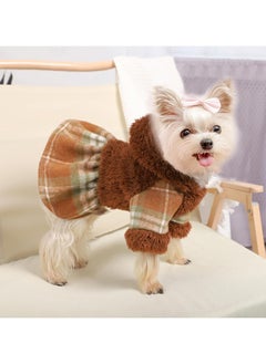 Dog Hoodie Dress, Winter Dog Sweaters for Small Dogs Girl, Cold Weather Warm Puppy Dresses Pink Plaid Pet Clothes Outfits for Chihuahua Yorkie Teacup Cat Skirt Coat Apparel Clothing (XX-Small, Brown)