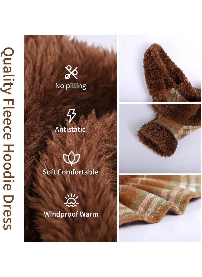 CMGTYYD - Dog Hoodie Dress, Winter Dog Sweaters for Small Dogs Girl, Cold Weather Warm Puppy Dresses Pink Plaid Pet Clothes Outfits for Chihuahua Yorkie Teacup Cat Skirt Coat Apparel Clothing (XX-Small, Brown) - Image 1