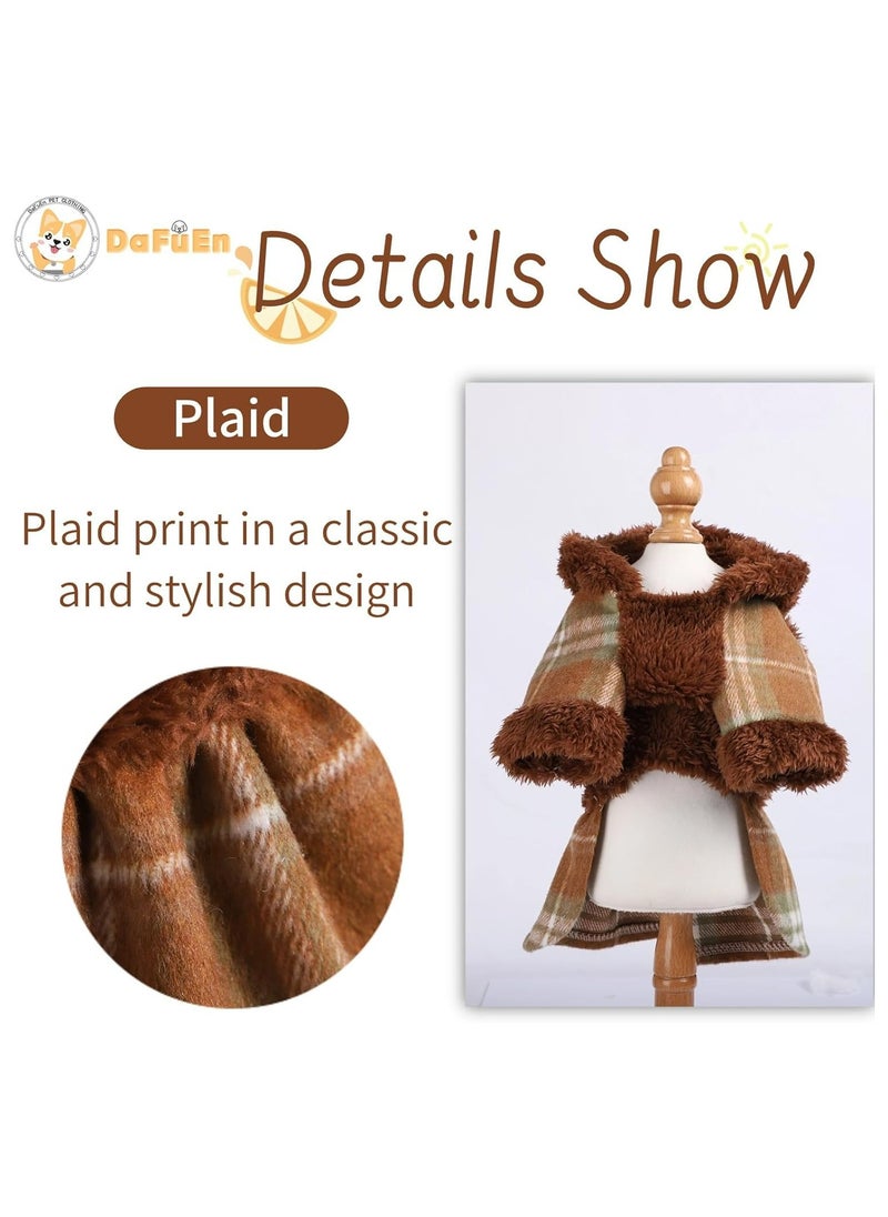 CMGTYYD - Dog Hoodie Dress, Winter Dog Sweaters for Small Dogs Girl, Cold Weather Warm Puppy Dresses Pink Plaid Pet Clothes Outfits for Chihuahua Yorkie Teacup Cat Skirt Coat Apparel Clothing (XX-Small, Brown) - Image 1