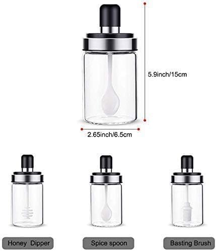 Foxelli FOXELLI Glass Bottle With Dipper Stick Spoon, Honey Storage Glass Container Olive Oil Jar Dispenser Bottle Oil Borosilicate Glass Food Storage Jar Honey Storage With Dipper Honey Dispenser (3 Pcs) - Image 4