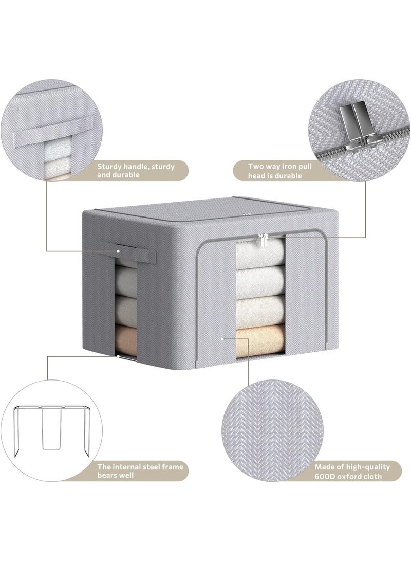 U-HOOME 3 Pcs Clothes Storage Organizer Bins 66 L,Foldable Frame Storage Box With Clear Window & Carry Handles,Stackable Linen Fabric Organizer Bedroom Closet Organization for Bedding, Cloth - Image 2