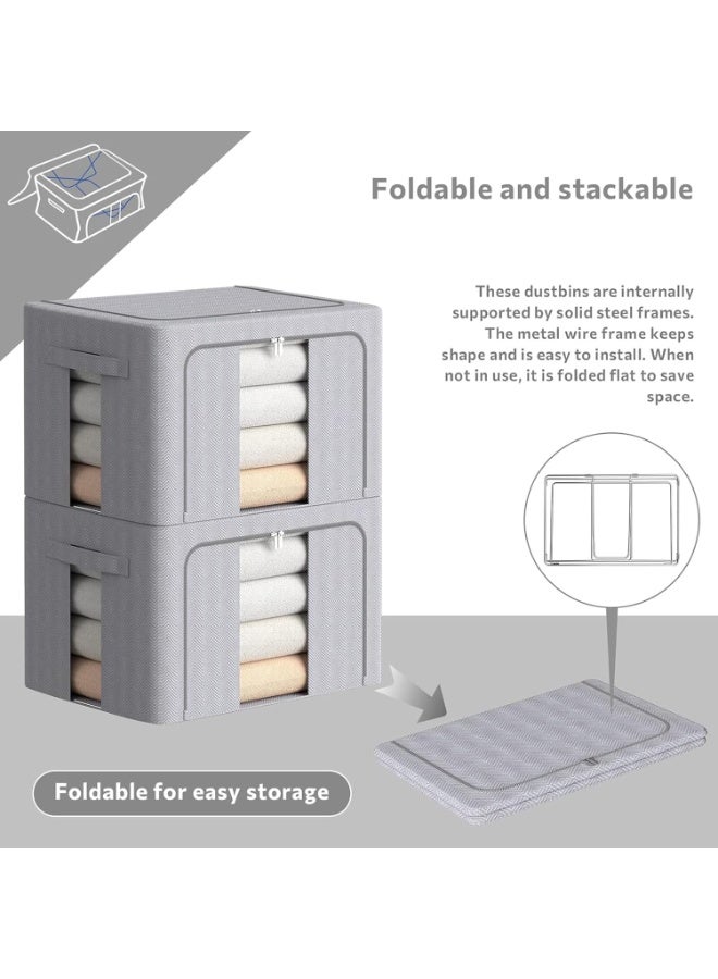 U-HOOME 3 Pcs Clothes Storage Organizer Bins 66 L,Foldable Frame Storage Box With Clear Window & Carry Handles,Stackable Linen Fabric Organizer Bedroom Closet Organization for Bedding, Cloth - Image 5
