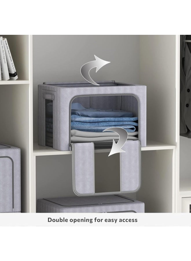 U-HOOME 3 Pcs Clothes Storage Organizer Bins 66 L,Foldable Frame Storage Box With Clear Window & Carry Handles,Stackable Linen Fabric Organizer Bedroom Closet Organization for Bedding, Cloth - Image 4