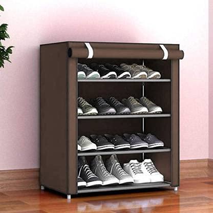 ROBMOB Multipurpose 4 Layer Shoe Rack For Home Improvement Furniture Adjustable Shelf Chappal Stand Brown Metal - Image 1