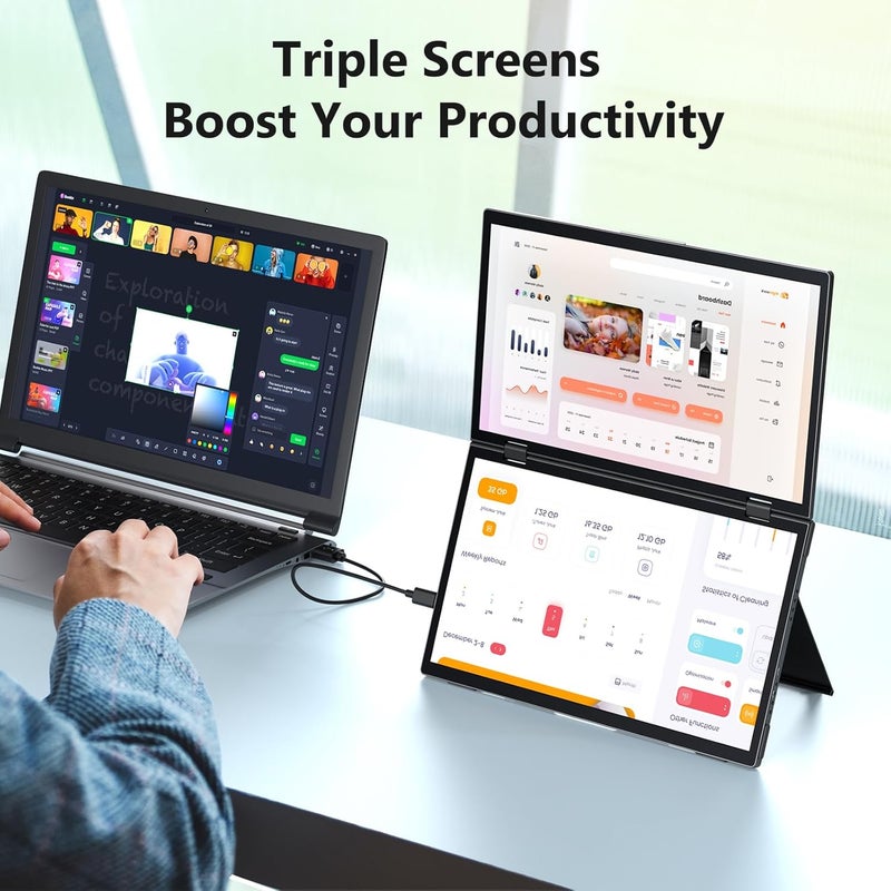 MAGICRAVEN (No Driver Need) Portable Monitor, Dual 15.6" 1080P Triple Laptop Screen Extender, Foldable VESA Mountable Computer Monitor, Travel Extended Display for Wins, Mac OS, Android and Linux - Image 3