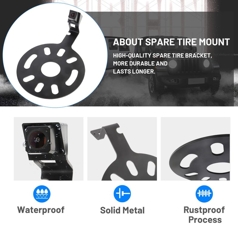 EWAY Classic 1.0 Backup Reverse Rear View Spare Tire Mount Camera for Jeep Wrangler 2007-2018, Reversing Parking Aftermarket Camera Removable Guideline, Uconnect Radio Backup Camera Wire Adapter - Image 2