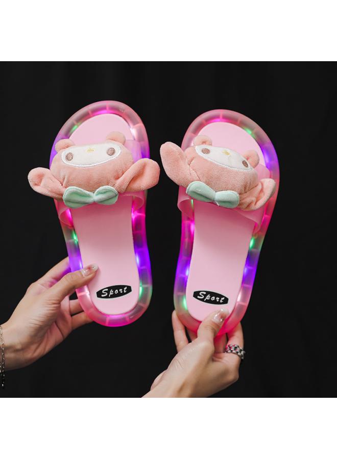SHAKA Luminous Slippers Children Parent-child Crystal Shoes Outer Wear Flash Light Cartoon Cute Cool Spongebob Squarepants Women Hair - Image 4