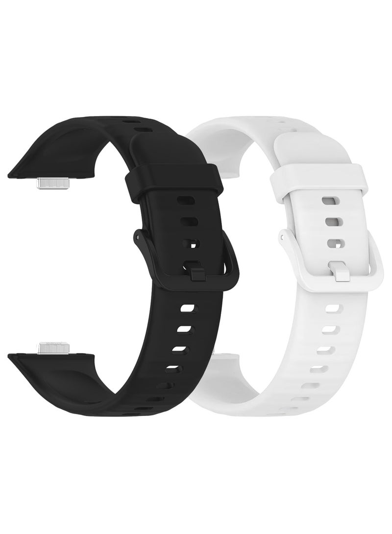 CATANES 2Packs Wristband for Huawei Watch Fit 3/Fit 4/Fit 4 Pro Bands, Silicone Bracelet Quick Release Arm Band, Replacement Smartwatch Band Quick Release Sport Straps - White Black - Image 2